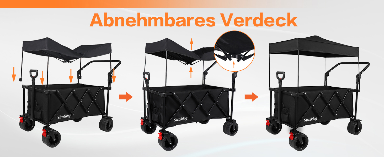 3 в 1 вагончик-тележка складний з гальмами, 150л, 136кг, чорний