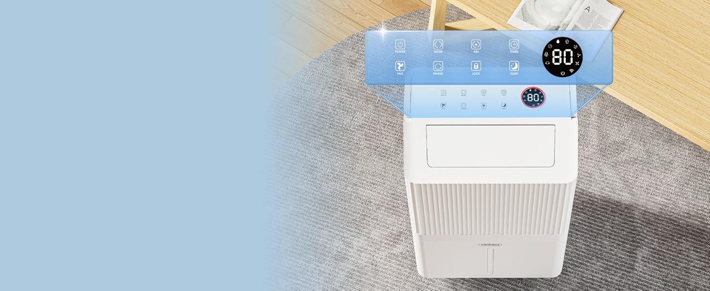 Електричний осушувач повітря VonHaus 20л/24г з Wi-Fi, для підвалу та кімнат до 20м², з таймером та шланг для зливу, сумісний з Alexa & Google Home