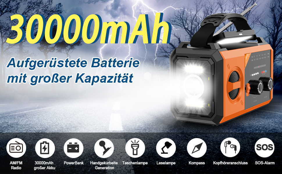 Портативне радіо Bluetooth з підзарядкою телефону, сонячне, AM/FM, 8 в 1. Радіо для надзвичайних ситуацій з Powerbank, SOS, ліхтарик, компас, LED-лампа, роз'єм для навушників. Помаранчеве