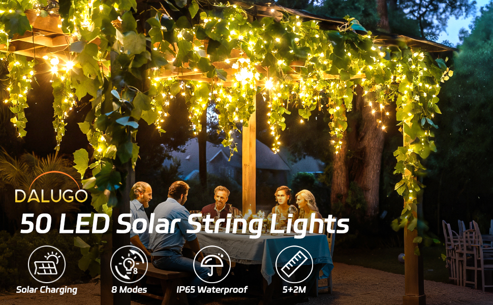 Сонячна гірлянда для зовнішнього використання, 120 LED, холодне біле світло, 8 режимів, для саду, двору, тераси, весільної декорації (5м, тепле біле світло)