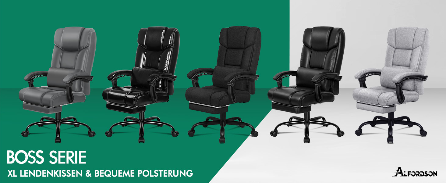 Офісне крісло ALFORDSON з регулюванням нахилу 150°, обертання 360° та підставкою для ніг. PU-шкіра, глянцево-чорний колір (Palmer - Льняний Чорний)