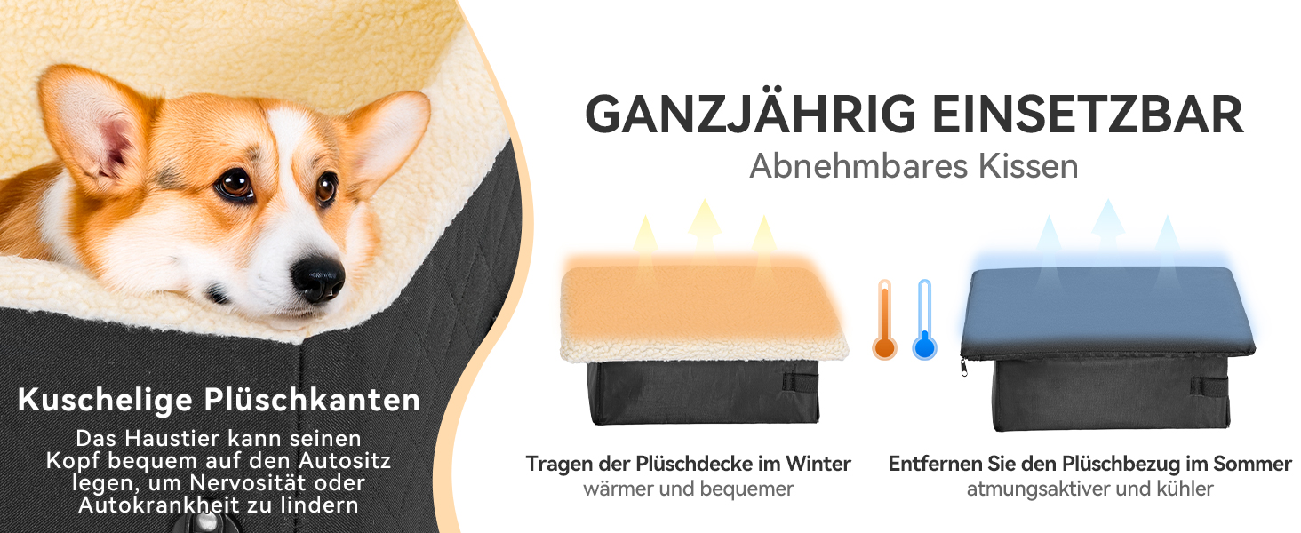 PETSFIT Автокрісло для собак, підняте на 12.5 см, для собак до 12 кг, чорний колір, знімний плюшевий чохол, безпечне кріплення