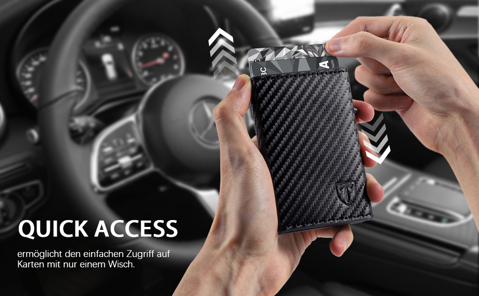 Чоловічий гаманець TENBST - картхолдер ультратонкий з RFID захистом, 10 відділень для карток, вікно для ID, преміум карбон, чорний