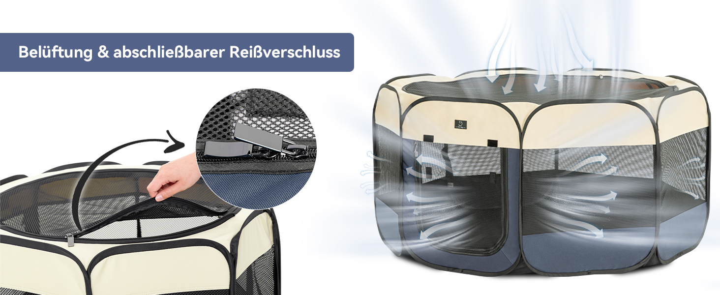 Клітка-вигул для цуценят та котів 4 Pet, складана, для дому та вулиці, з мискою, блакитно-біла