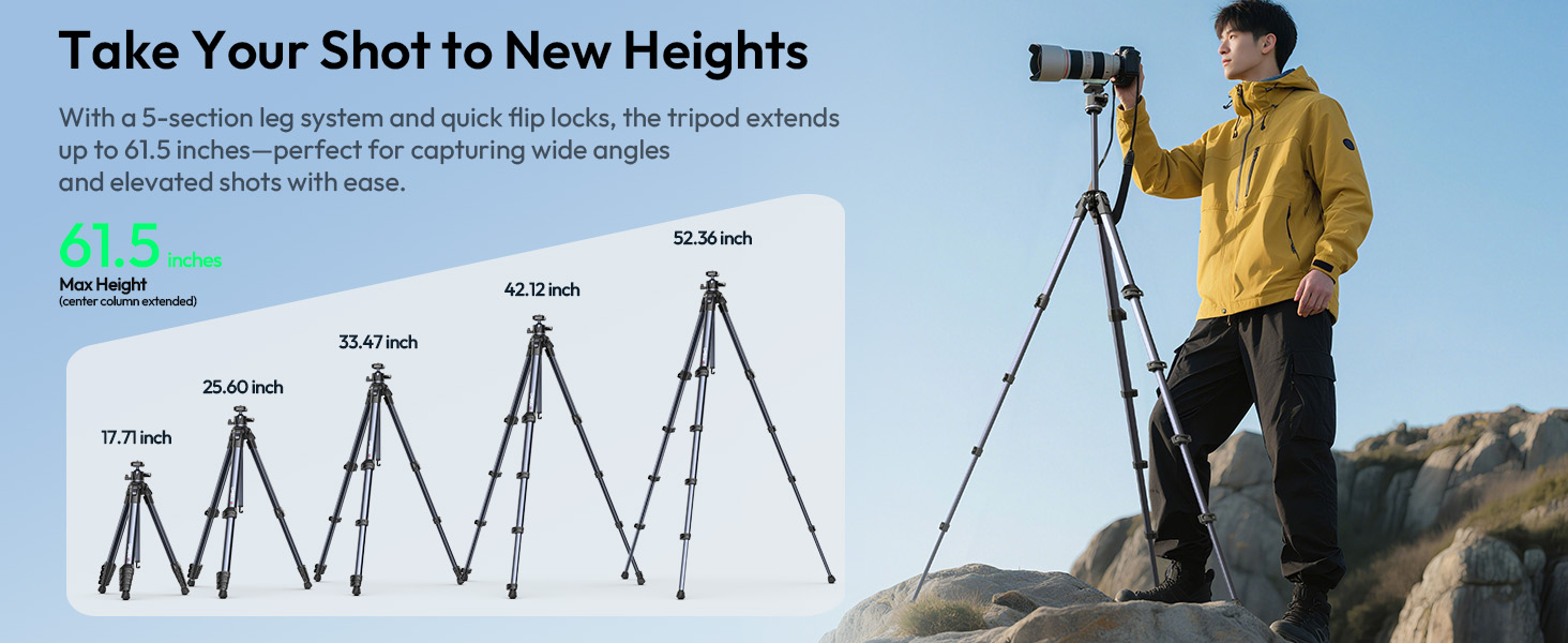 Штатив ULANZI Ombra II 156см з кульковою головкою 360°, компактний туристичний штатив з швидкоїдіючою платформою Uka, тринога для DSLR, Mirrorless камер, смартфонів (вага 1,21 кг, вантажопідйомність 10 кг)