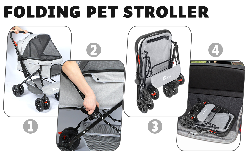 Візок для собак Wedyvko до 20 кг, 4 колеса, складний, для маленьких та середніх собак та котів, з кошиком для зберігання та тримачем для напоїв (сірий)