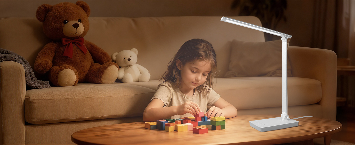 LED лампа для столу Akynite з регулюванням яскравості, USB, 2A адаптер, 5 кольорів, 10 рівнів яскравості, таймер, сенсорне управління, для дітей, білий