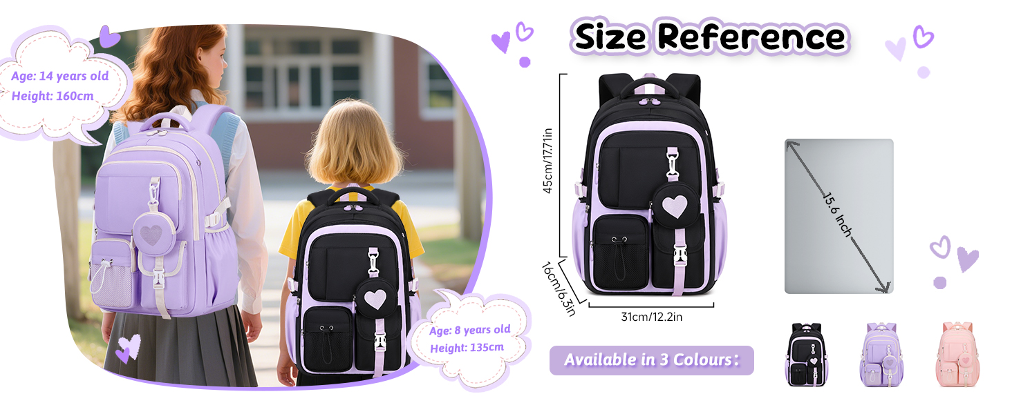 Шкільний рюкзак для дівчаток 1-5 класів з милим брелоком, стильний рюкзак для школи та подорожей, чорний