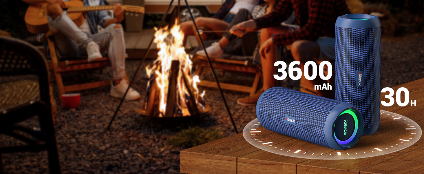 Bluetooth портативна колонка RIENOK з підсвічуванням, IPX7, 3600 mAh, баси, стерео звук (Блакитний)