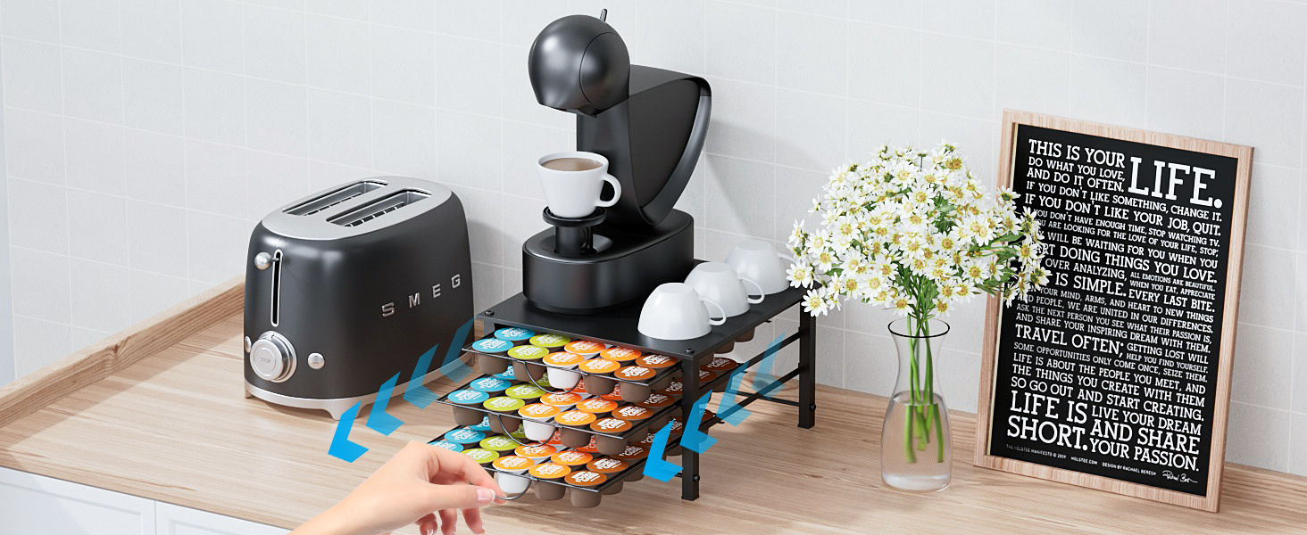 Тримач для капсул Dolce Gusto, органайзер для 90 капсул, металева висувна шухляда з антиковзкими ніжками, для дому та офісу