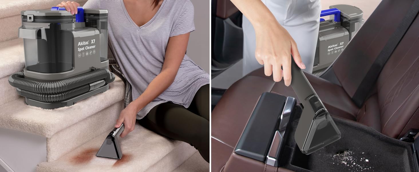 Пылесос для мытья и чистки мебели Akitas X7 600W, 2 бака, самоочистка, для удаления пятен от животных, компактный и портативный