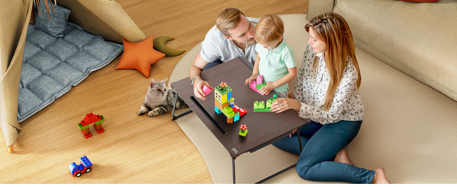 SAIJI Розкладний столик для ноутбука XXL з ящиком та підставкою для книг/телефону (65 x 49 x 30 см, чорний)