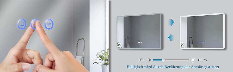 Дзеркало для ванної кімнати AQUABATOS з підсвічуванням 100x70 см LED, антизапарник, сенсорне управління, 3 кольори світла, регулювання яскравості, для настінної установки