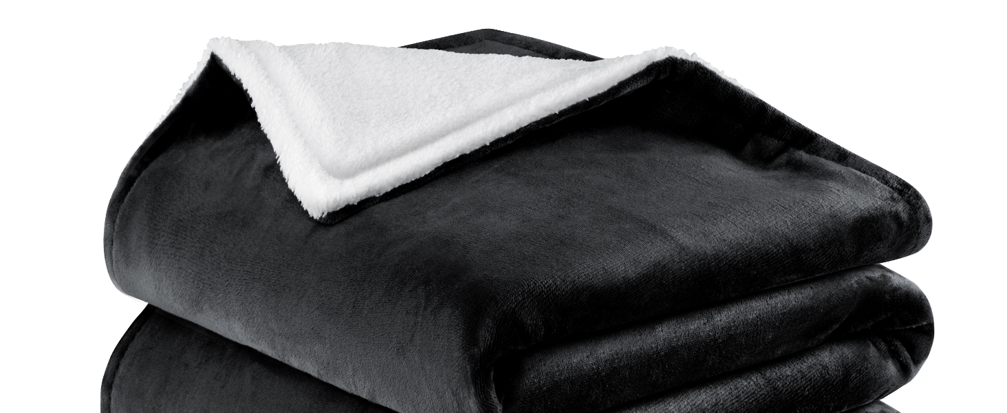 Плед KESSER® з м'якого флісу та шерпи, теплий та затишний, 220 x 240 см (XXL), чорний