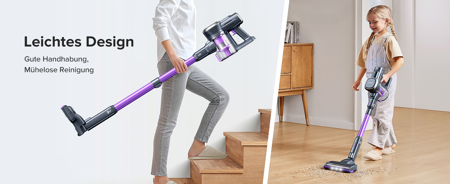 Потужний акумуляторний бездротовий пилосос Lubluelu – 50 хвилин роботи, щітка Anti-Tangle, 2 фільтри, ідеальний для твердих поверхонь, килимів та шерсті тварин, фіолетовий