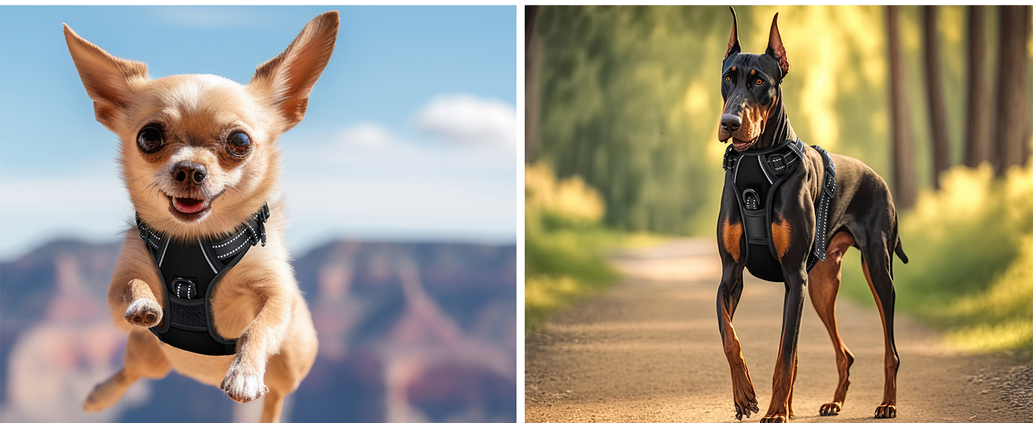 Шлейка для собак без натягу та задухи, дихаюча та м'яка, з світловідбиваючими елементами | Шлейка No-Pull з кишенькою для відходів | Регульована шлейка з ручкою - (M, Чорний)