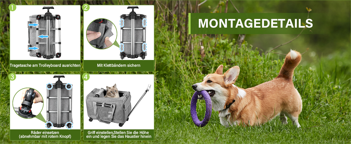 Переноска для тварин ALLSOPETS з колесами для котів та собак, схвалена для авіаперельотів, з висувним ручками, знімними колесами та плечовим ременем, сіра