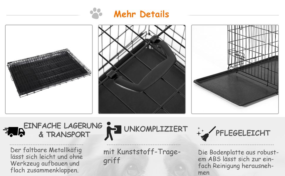 Клітка для собак PawHut з замком, подушкою та столиком, 80x56x63 см (чорний)