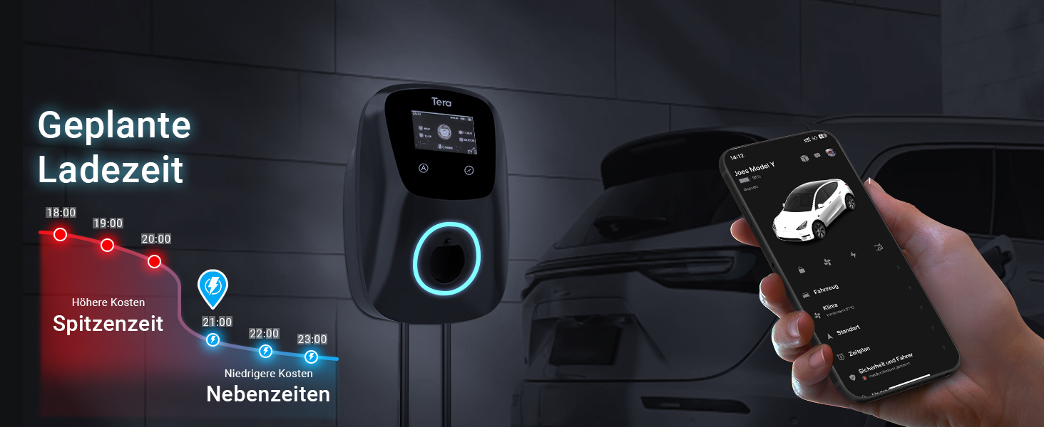 Володіння Tera EV: Смарт-зарядний пристрій 22kW/11kW з App, Typ 2, 400V, Wallbox, 7м кабель, CEE 3-фазний, для електромобілів та PHEV