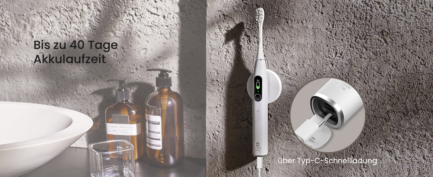 Oclean X Elite 10: Набір електричних зубних щіток з 5 режимами, таймером, відстеженням зон, 6 насадок, сірий колір