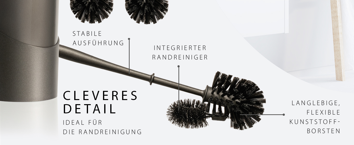 Торгова щітка для унітазу Hausfelder з очищувачем краю, чорна – щітка для прибирання під обідком унітазу з тримачем та 2 запасними щітками, стабільний набір для унітазу з щіткою для краю