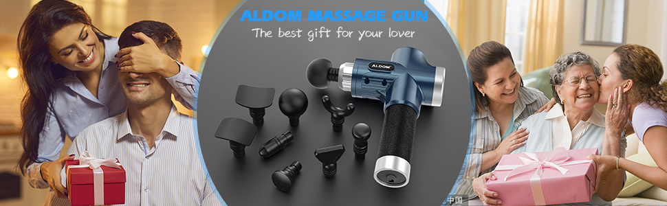 ALDOM Electric Massage Gun - Muscle Therapy Device with 30 Speed Settings & 8 Attachments - Blue