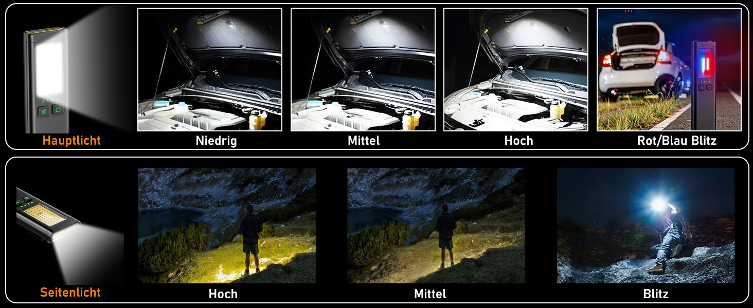 LED-ліхтарик Shadowhawk 2 шт. Зарядний, водонепроникний, COB, з магнітом та кліпсою, 7 режимів, чорний | Для кемпінгу, майстерні, надзвичайних ситуацій