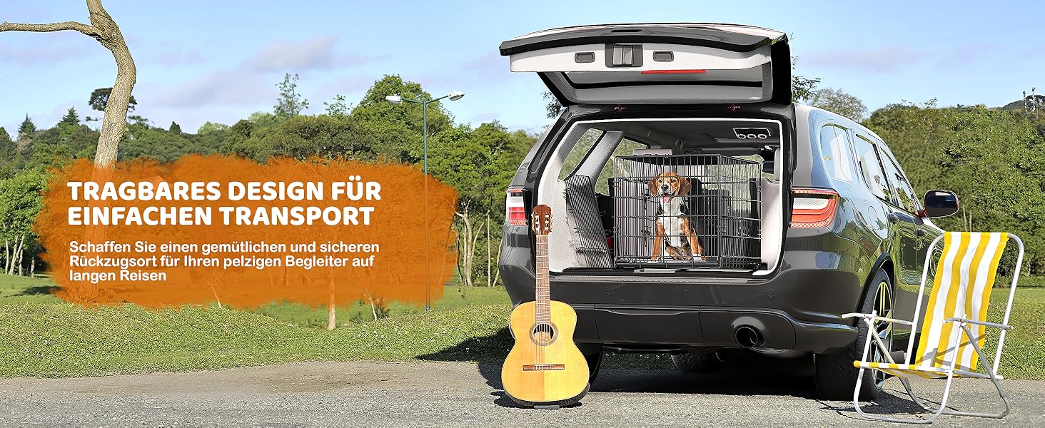 Клітка для собак Yaheetech 90x56x63 см, розкладний вольєр з перегородкою, 2 двері, висувна піддон, чорна, для дому та транспортування