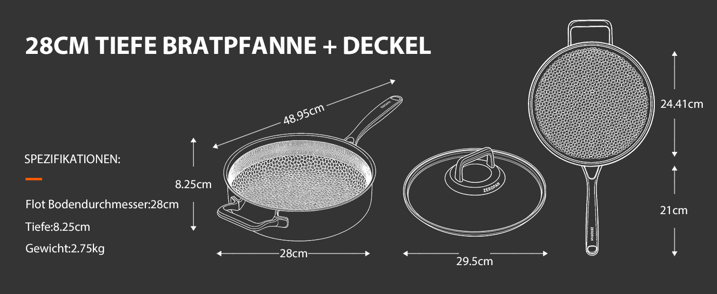 Сковорода з кришкою 26 см, антипригарне покриття Hybrid, холодна ручка, придатна для миття в посудомийній машині, без PFAS, PFOA та PTFE, термостійка до 260 °C, сумісна з усіма типами плит (WQ-D)