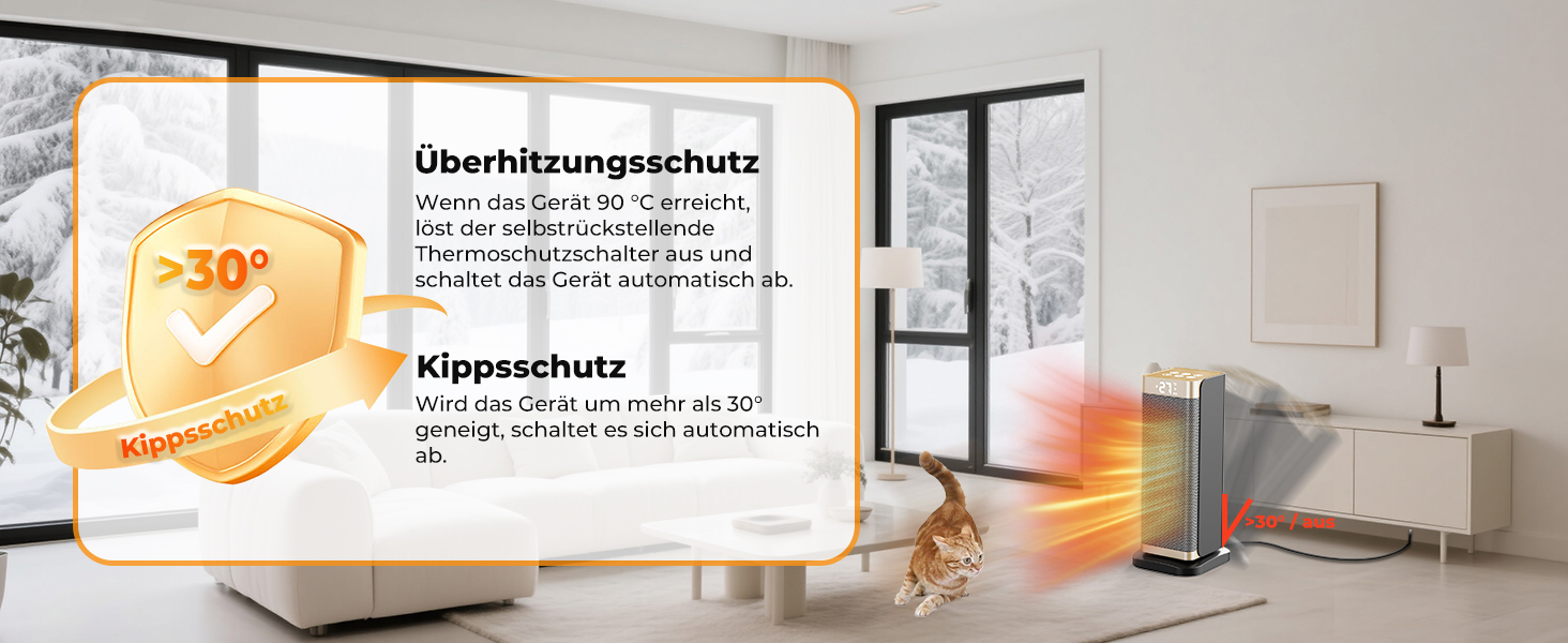 Електричний обігрівач 2000W з економним споживанням, тихий, 3 режими, PTC кераміка, швидкий нагрів, ECO режим, пульт ДУ, таймер 12H, поворот 70°, для офісу, спальні, ванної кімнати, золотий
