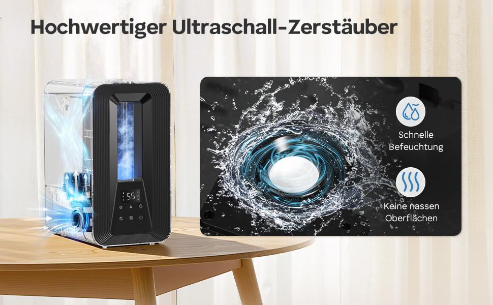 Зволожувач повітря AROEVE 5L з верхнім заповненням, ультразвуковий, з аромадифузором, гігростат, нічник, тихий (25dB), для дому, офісу, рослин, дітей