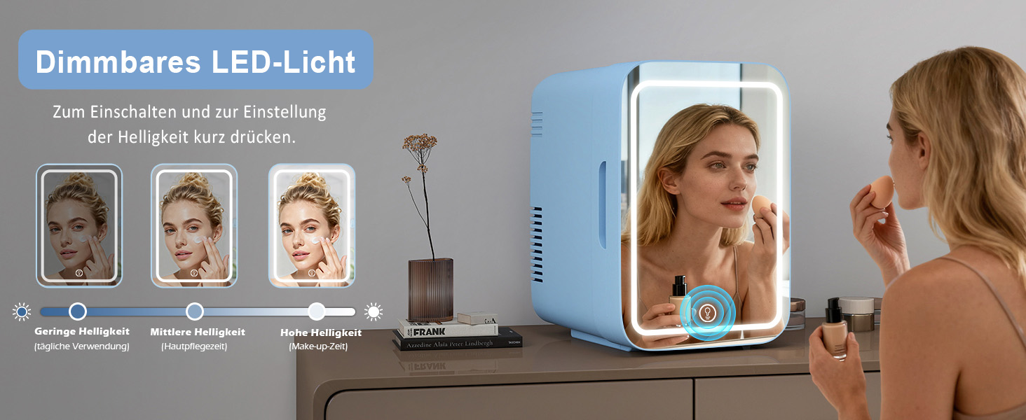 Міні-холодильник для косметики YUSING 4л з LED дзеркалом, охолодженням/нагріванням 12V/220V для авто, офісу, спальні, чорний (блакитний)