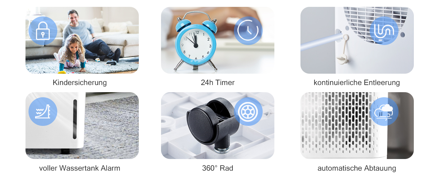 Зволожувач повітря Pasapair 12L - автоматичний осушувач для дому до 120 м³ з таймером, 3 режими, цифровий дисплей, шланг, захист від вологи та плісняви