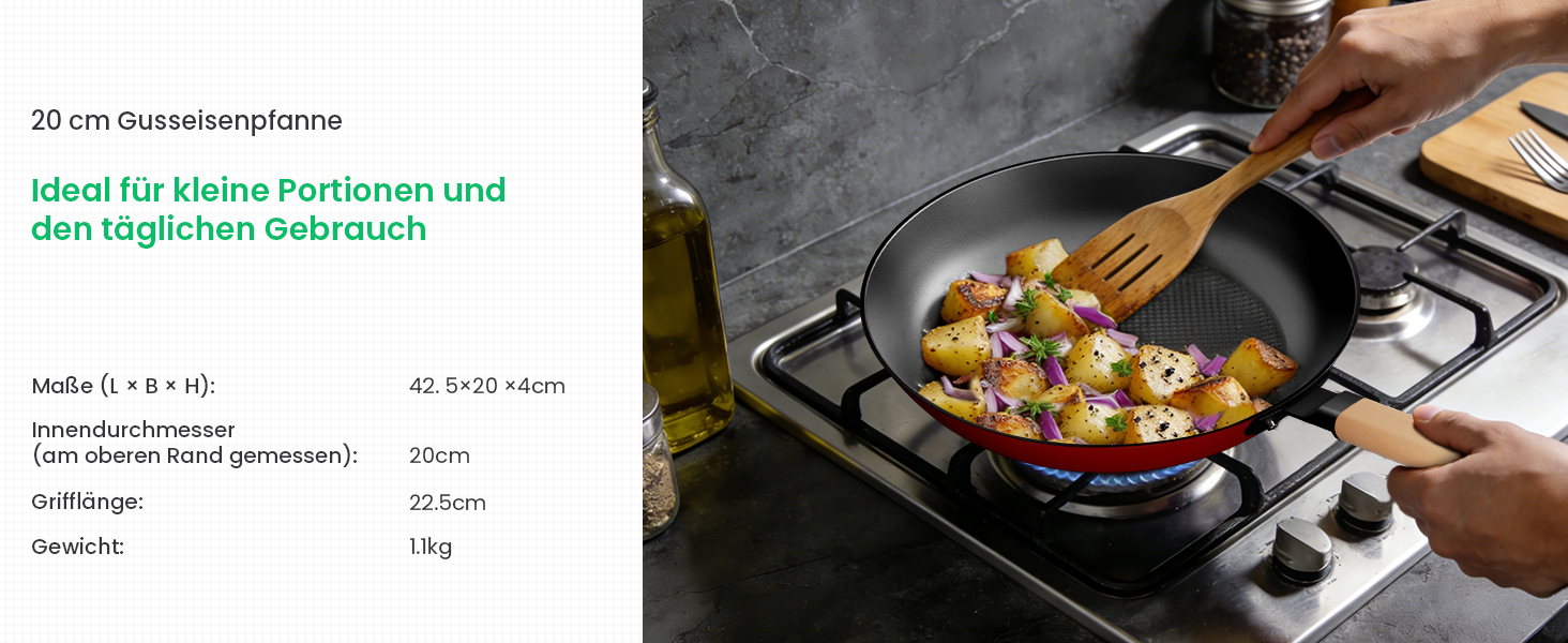 Чавунна сковорода YUTANN для індукції, газу та електроплит (20/24/28 см). Без PFOA/PFAS. З антипригарним покриттям