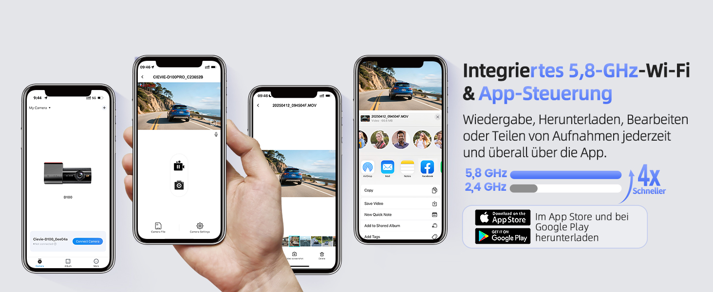 CIEVIE Автомобільна відеореєстратор 4K з GPS, WiFi, Dual, IPS 1.5″, 64GB SD, 170° та G-Sensor, WDR, Нічне бачення, Loop-запис, підтримка до 256GB