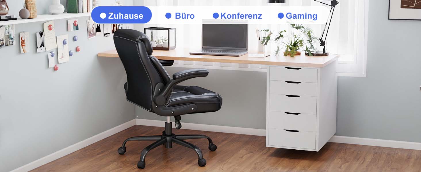 Офісний крісло AnyGod з шкіри, регульовані підлокітники, поворотне, для дому та офісу, до 136 кг, чорне