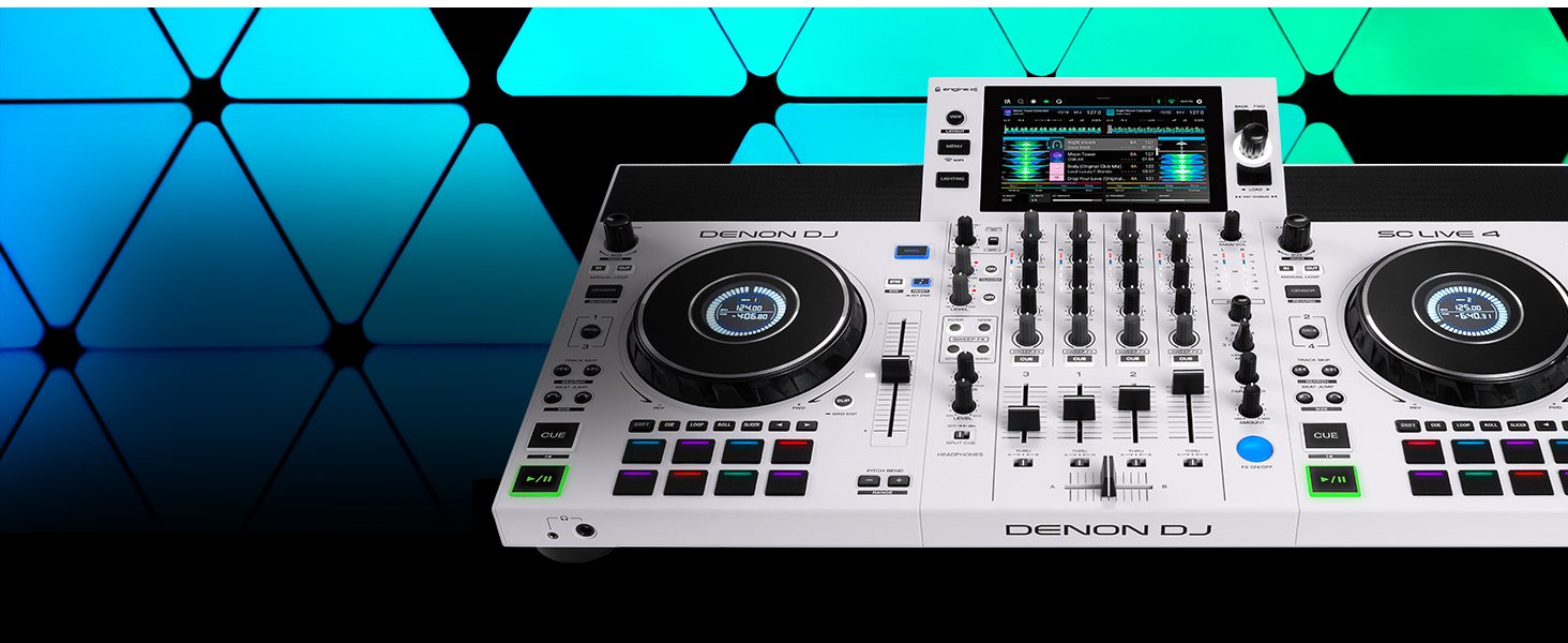 DENON DJ SC LIVE 4 - DJ контролер з розділенням на стеми, Wi-Fi, вбудовані колонки, сумісний з Serato DJ та Virtual DJ