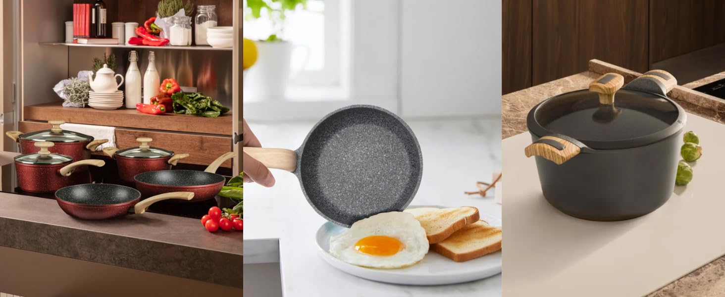 Набір антипригарного посуду KASANOVA Belly Cosy, стійкий до подряпин та стирання, з Soft-Touch ручками, 6 предметів
