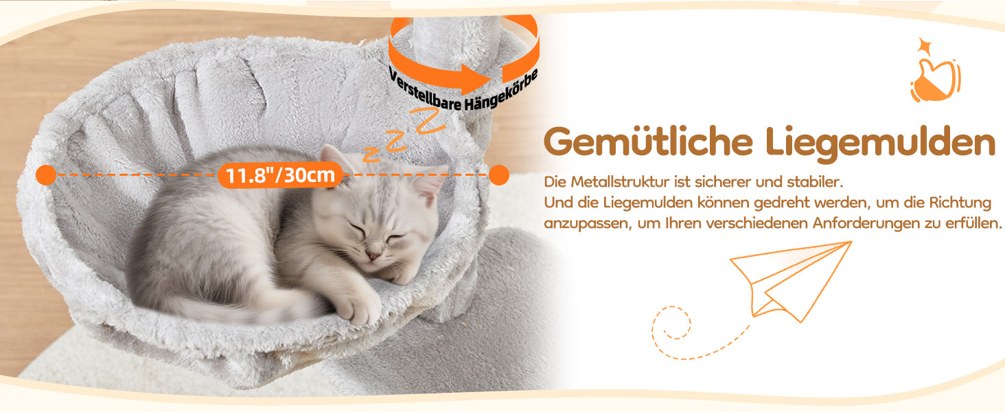 Котячий будиночок Taoqimiao з когтеточкою, 98 см, сірий. Когтеточка для котів, кігтеточка-дерево з будиночком, кошиком, 4 когтеточками та іграшками. MS029SW