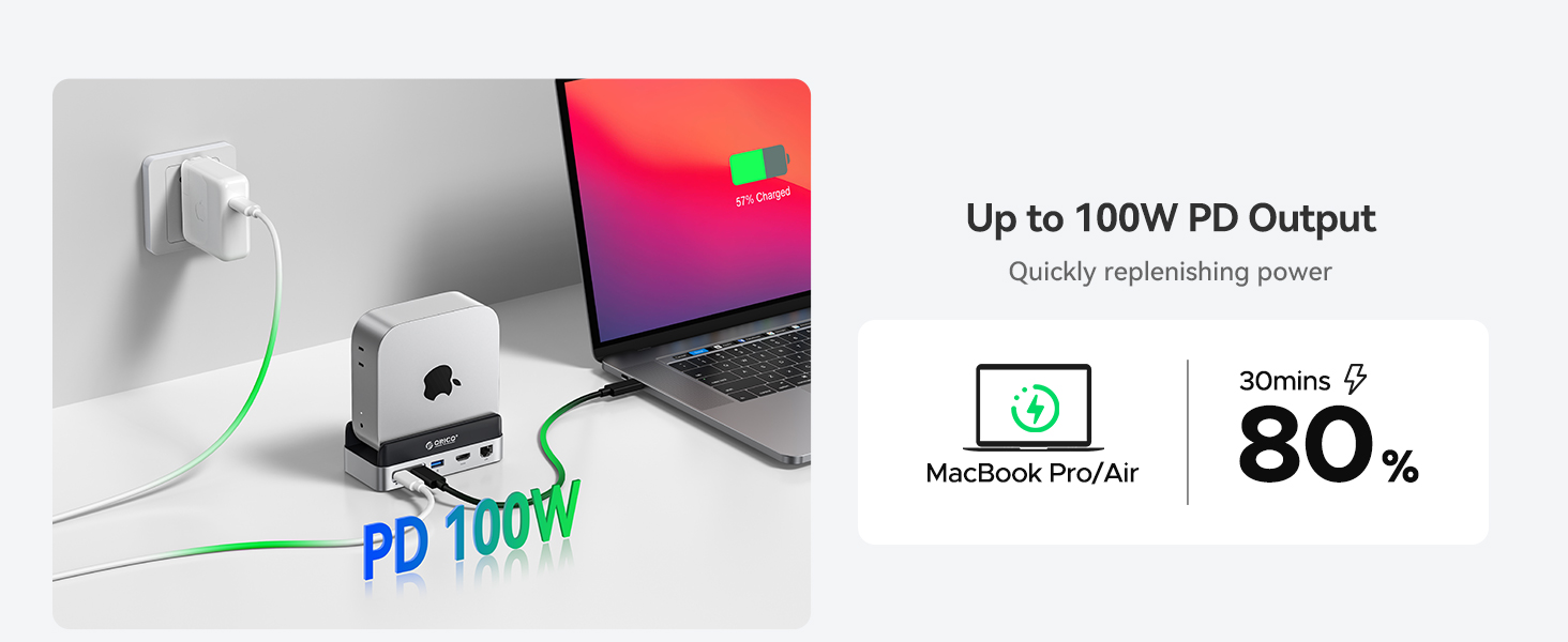 ORICO MiniDock VS10: Док-станція та підставка для Mac mini M4/M4 Pro з корпусом для NVMe SSD, хаб USB-C з 4K HDMI, DisplayPort, SD/TF 3.0, USB-C/A 10Gbps, PD 100W, 10-в-1, DIY