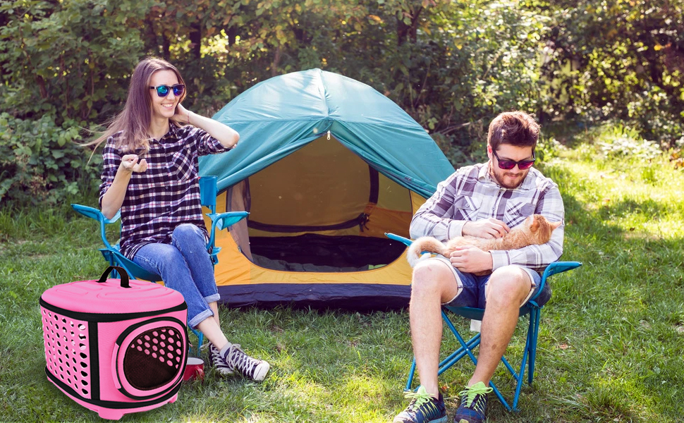 Складана переноска для котів та маленьких собак, рожева переноска-сумка для тварин з м'яким матом