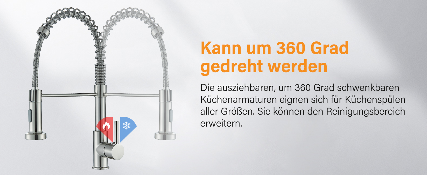 Кран кухонний Hbronzeshower з висувною лійкою, 360° обертання, нержавіюча сталь, щіткований нікель