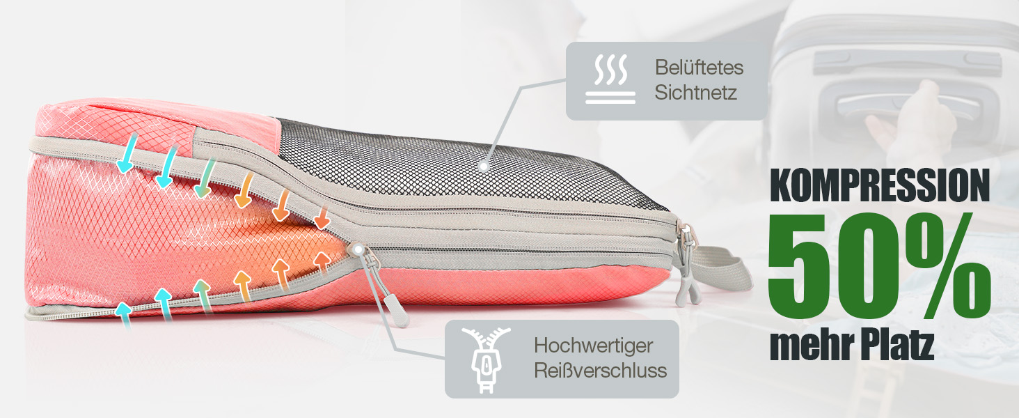 Набір кубиків-органайзерів для валізи VnioLife (8 шт.) - компресійні, для подорожей, блакитний/рожевий