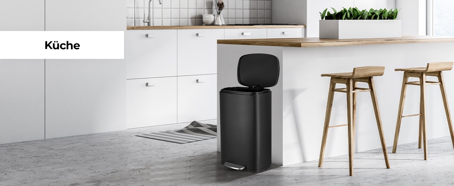 Відро для сміття LIFERUN 30л з кришкою, з м'яким закриттям, сталеве, з внутрішнім відром, для кухні, ванної кімнати, офісу, чорне