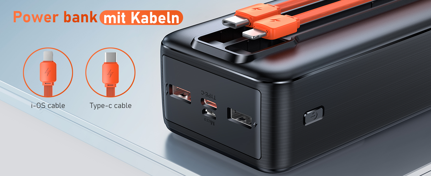 Power Bank 50000mAh з LED дисплеєм та ліхтариком: швидка зарядка PD30W, 5 входів/2 виходи, чорно-помаранчевий