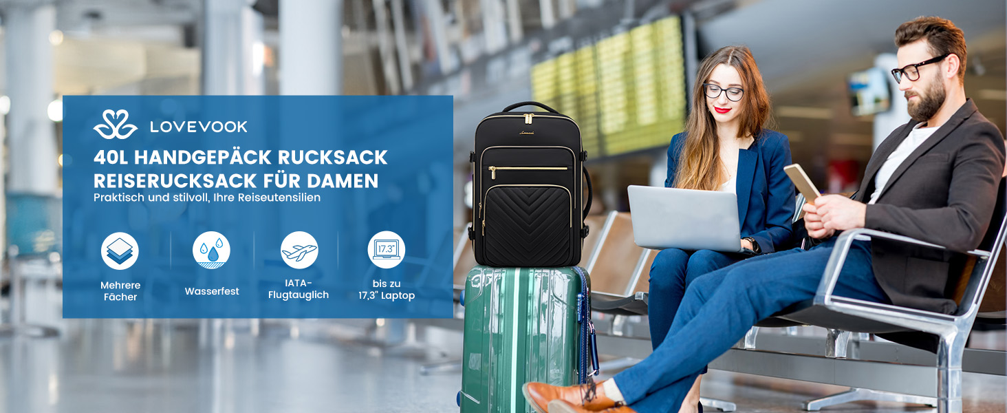Рюкзак LOVEVOOK 40L для ручної поклажі в літак, водонепроникний, з відділенням для ноутбука 17 дюймів, для подорожей, роботи, хайкінгу, оливково-бежевий