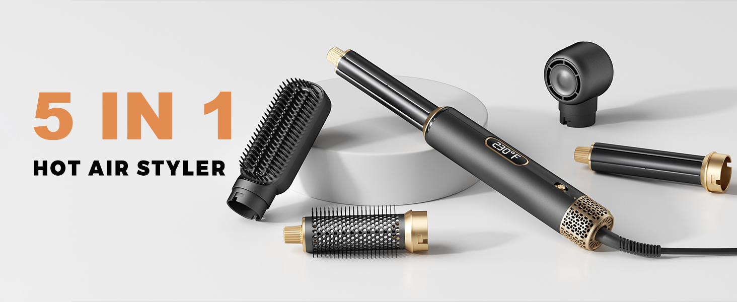 5-в-1 Станція для укладки волосся 1000W: фен-щітка, плойка, випрямляч, LCD-дисплей, 3 температурні режими, чорний