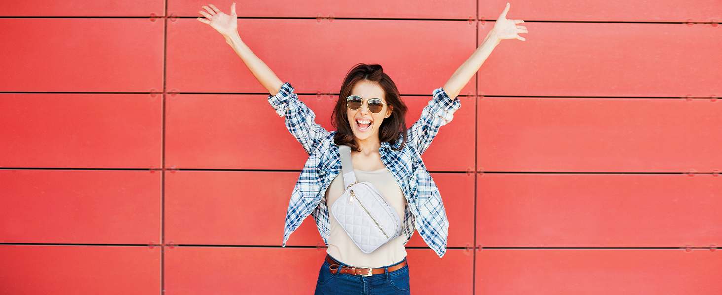 Жіноча бананка Jueachy: водонепроникна сумка через плече з ромбічним візерунком, 4 кишені на блискавці, для активного відпочинку та фестивалів (біла)