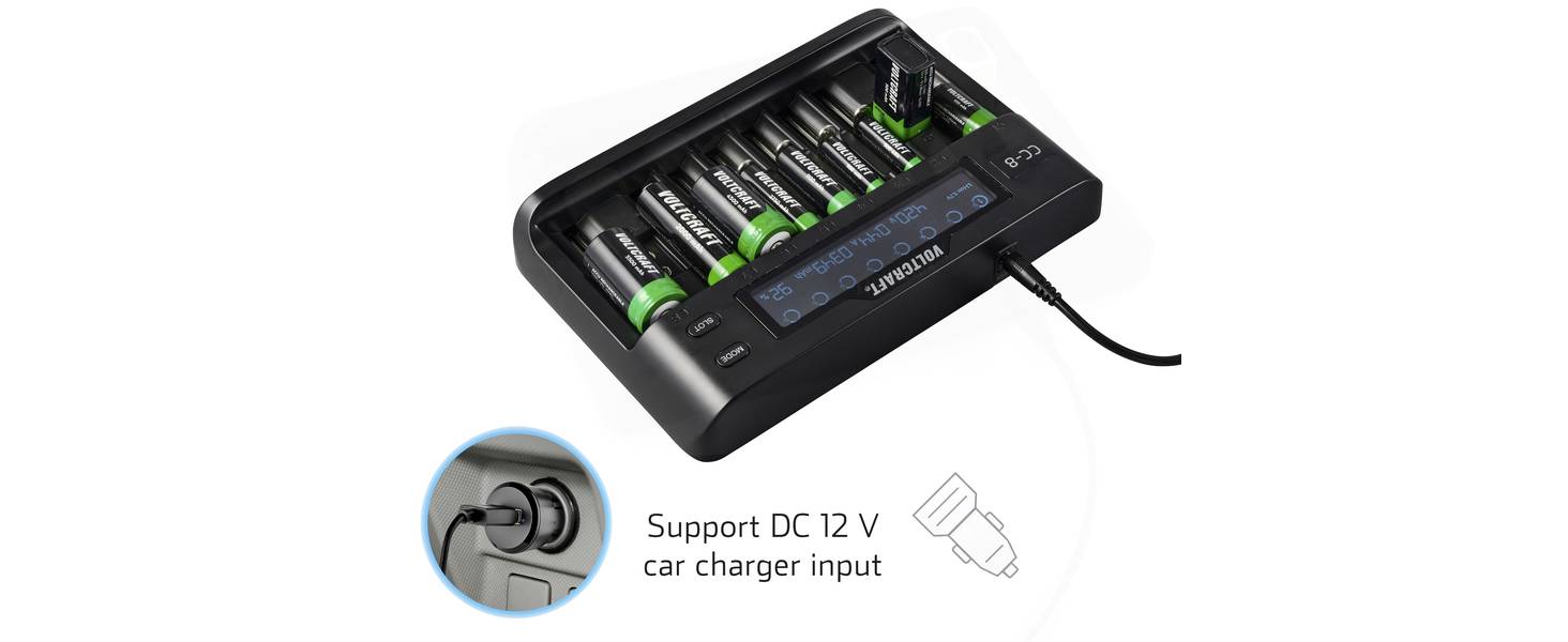 Зарядний пристрій VOLTCRAFT CC-8 для Li-Ion, LiFePO4, NiMH, NiCd акумуляторів AA, AAA, AAAA, 9V