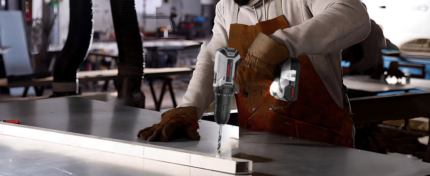 Акумуляторний шуруповерт Sundpey Set: 2 акумулятори 2.0Ah, 21V, 1500 об/хв, 45Nm, 18+1 режим, LED, 10мм патрон - для ремонту та DIY